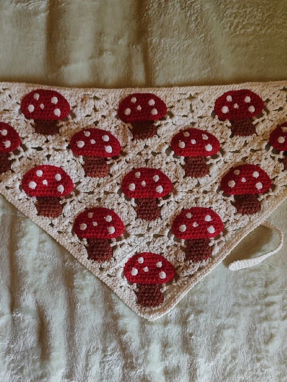 Crochet Mushroom Bandana - Red & Cream Adult Size